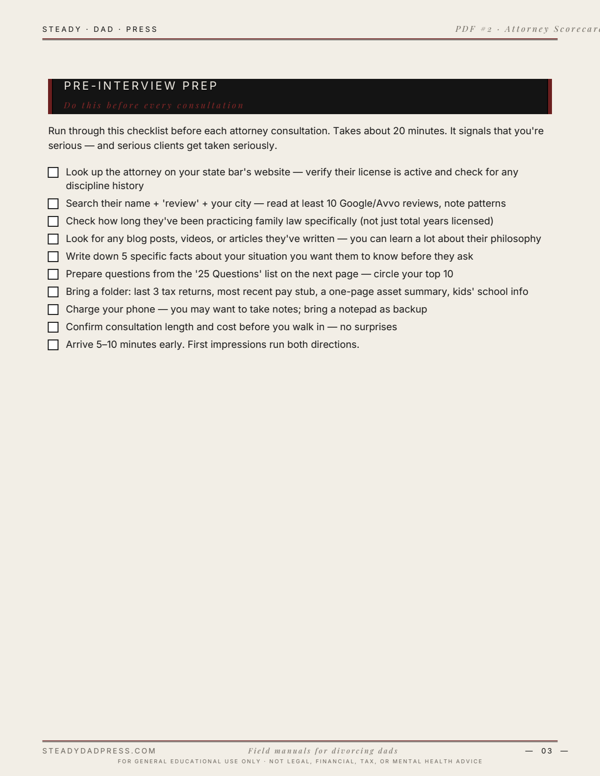 Attorney Interview Scorecard — sample page