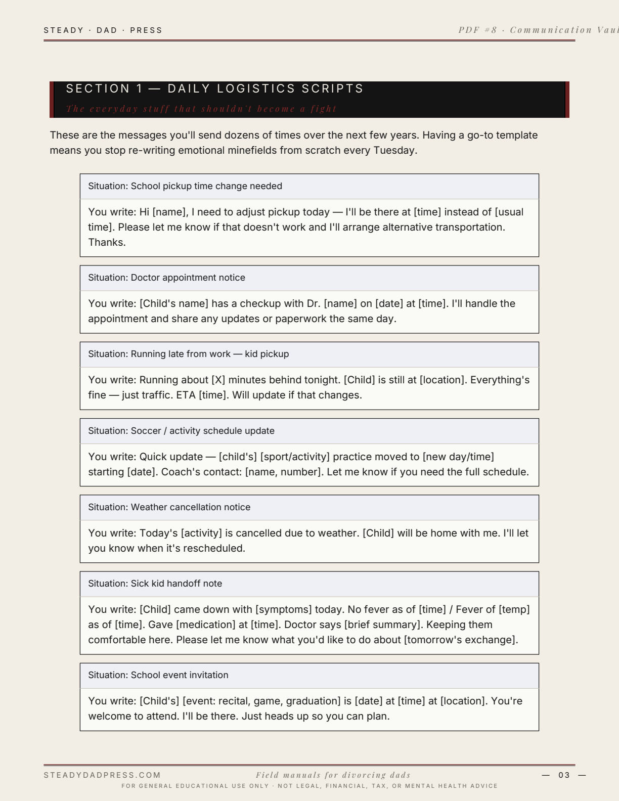 Co-Parenting Communication Vault — sample page