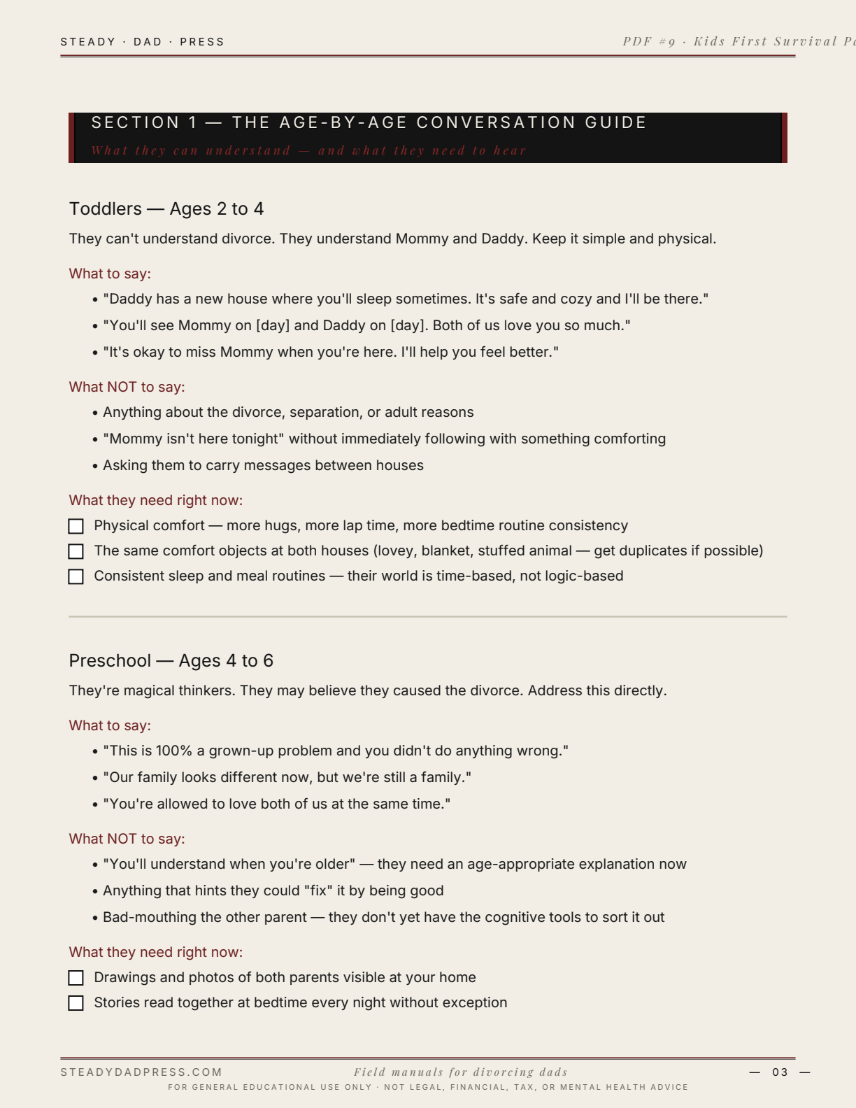 Kids First Survival Pack — sample page
