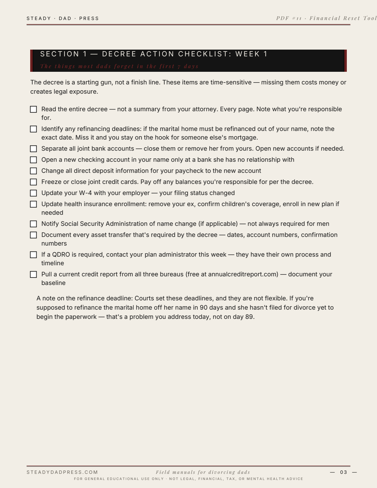 Post-Divorce Financial Reset Toolkit — sample page